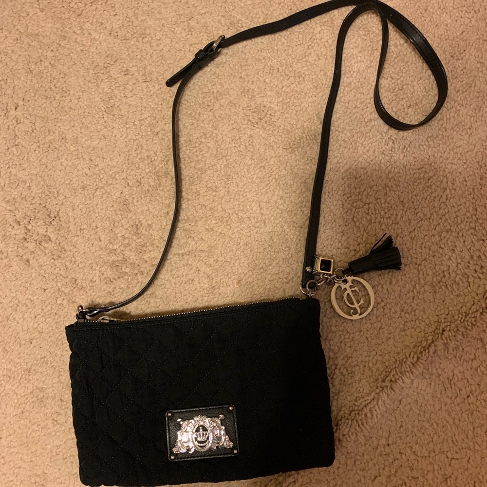 Quilted JUICY BRAND purse silver crest and hardware, small black shoulder bag